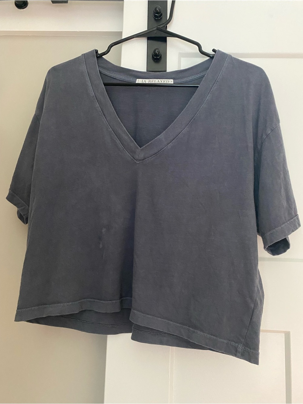 LA Relaxed Deep V-Neck Boxy Tee - Vintage Gray